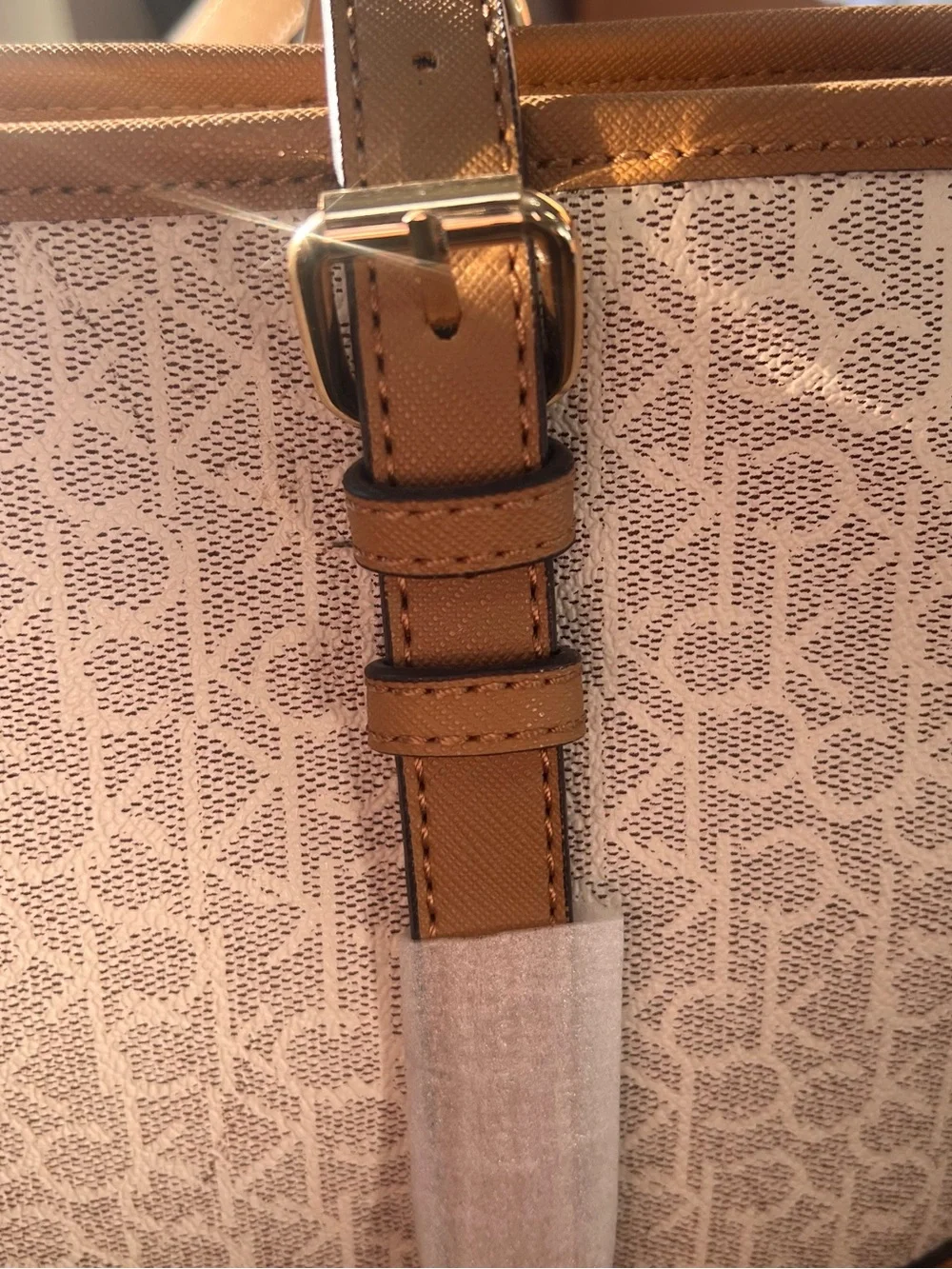 Calvin Klein Cream Monogram Tote with Tan Trim